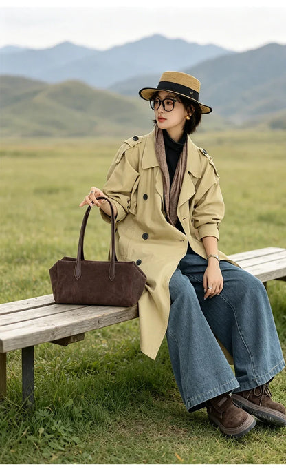 New Women's Natural Suede Leather long handle Shoulder Bag Luxury Designe Genuine Suede Leather Handbags Shopping Underarm Bag