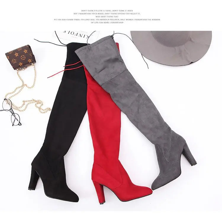 Women's Boots 2026 Autumn and Winter New European and American Style Plus Size Knee High Boots High Heels Round Toe Frosted Boot