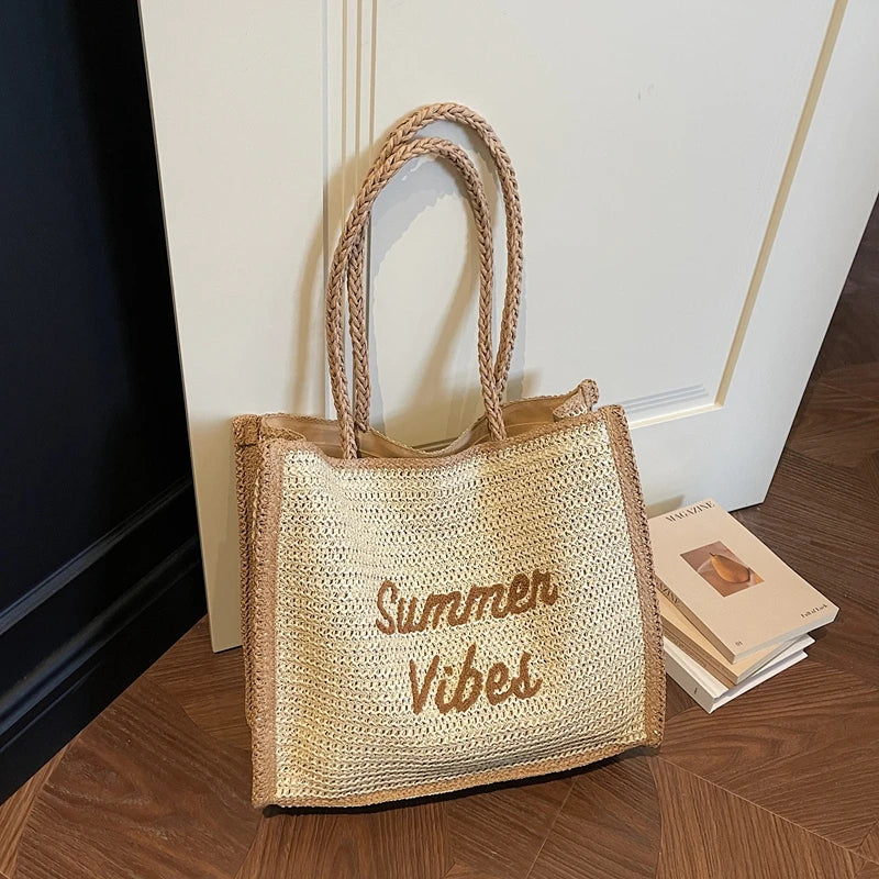 Large Capacity Women Tote Bag 2026 New Fashion Hand-made Straw Bag Female Shoulder Handbag Causal Commuter Bags for Ladies