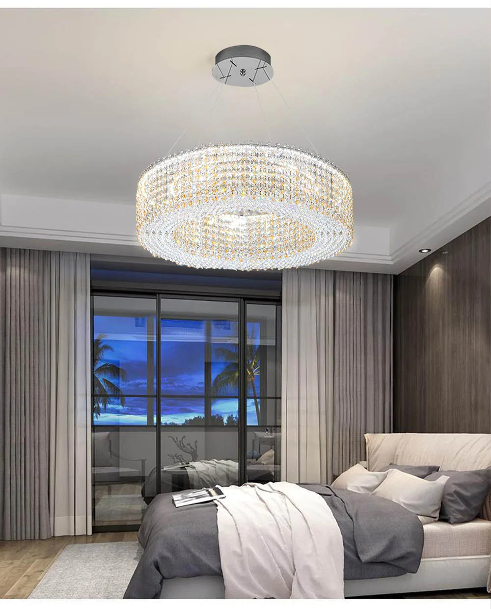 Champagne Crystal Waterfall Bead Modern Ceiling Lights LED Lamps Lighting Fixture for Living Room Lustres Home Decor Lampara