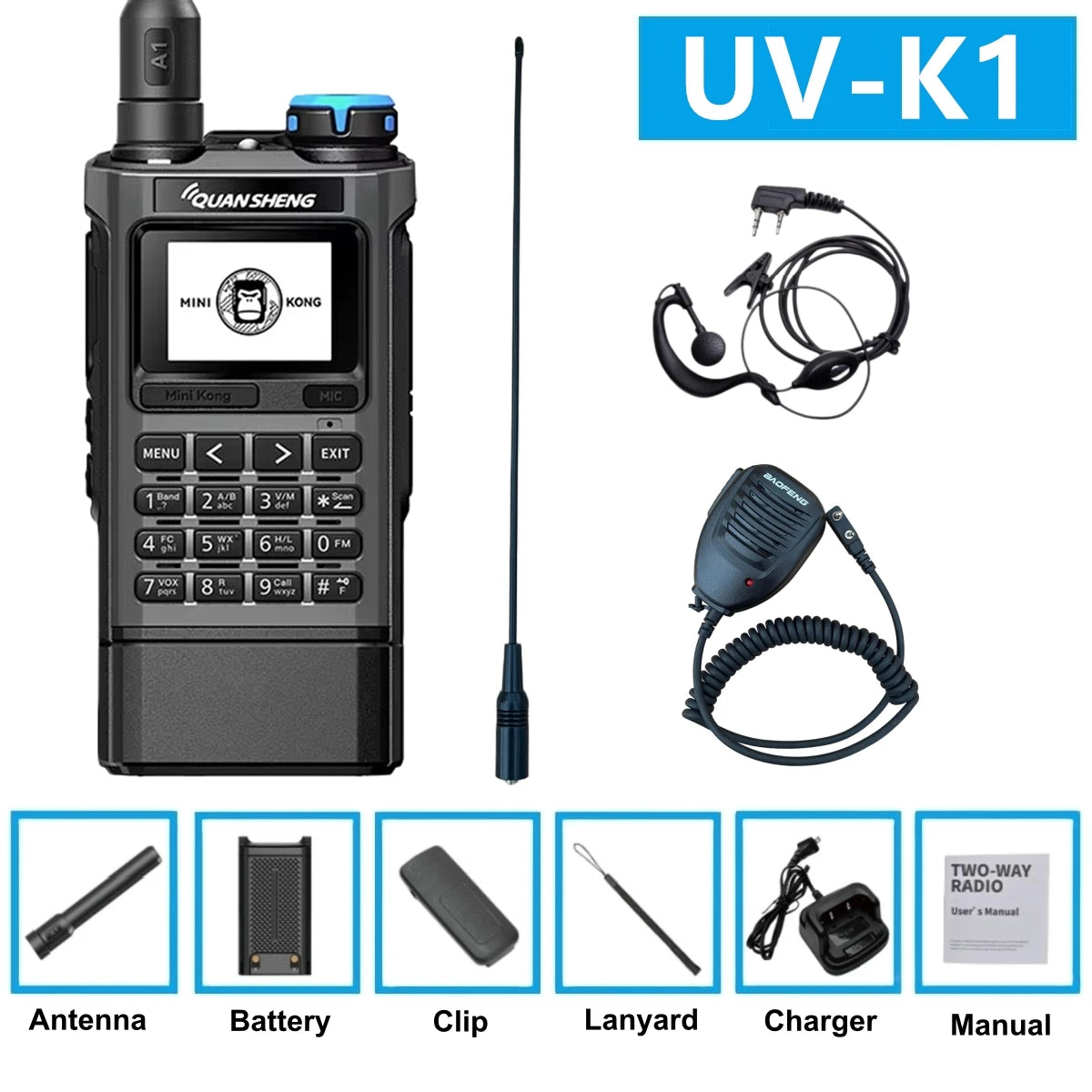 Quansheng K1 Kong Mini 5W Air Band 200Ch Communication Radio 10Km Long Range Walkie Talkie