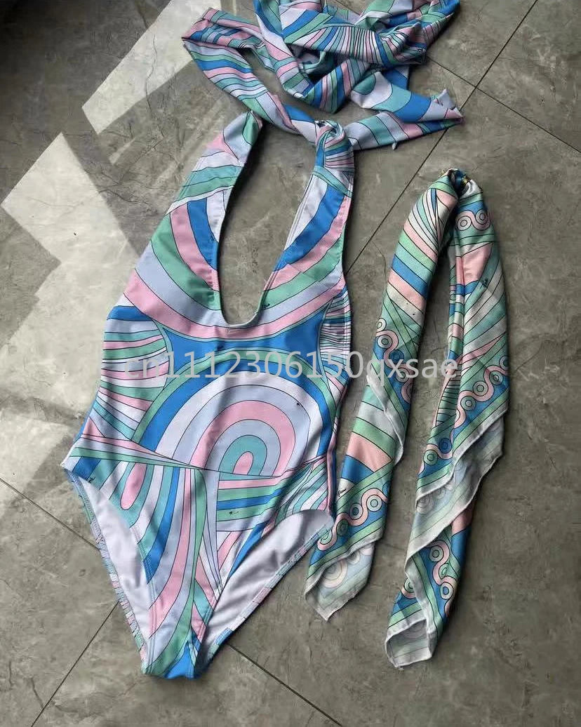 Classic Design Women's Headband Swimsuits with Letter Signature Logo Designer Brand Lady Sexy Scarf Swimsuits Beachwear