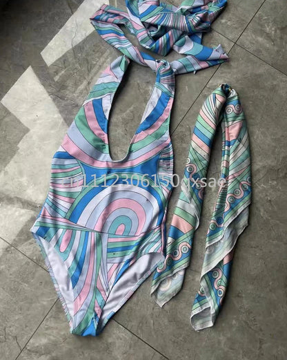 Classic Design Women's Headband Swimsuits with Letter Signature Logo Designer Brand Lady Sexy Scarf Swimsuits Beachwear