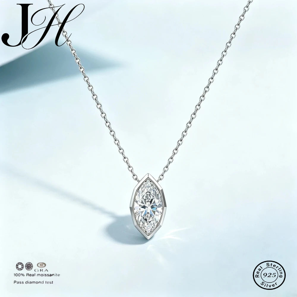 JH Marquise Cut Moissanite Pendant Necklace D Color GRA Certified Luxury Clavicle Chain 925 Sterling Silver Women Fine Jewelry