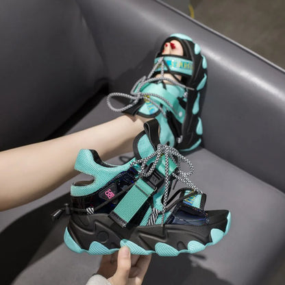 Maogu Mixed Color Shoes Sports Wedge White Sandals Women High Heel Beach Casual Shoe Leisure Lady Platform Chunky Sandals