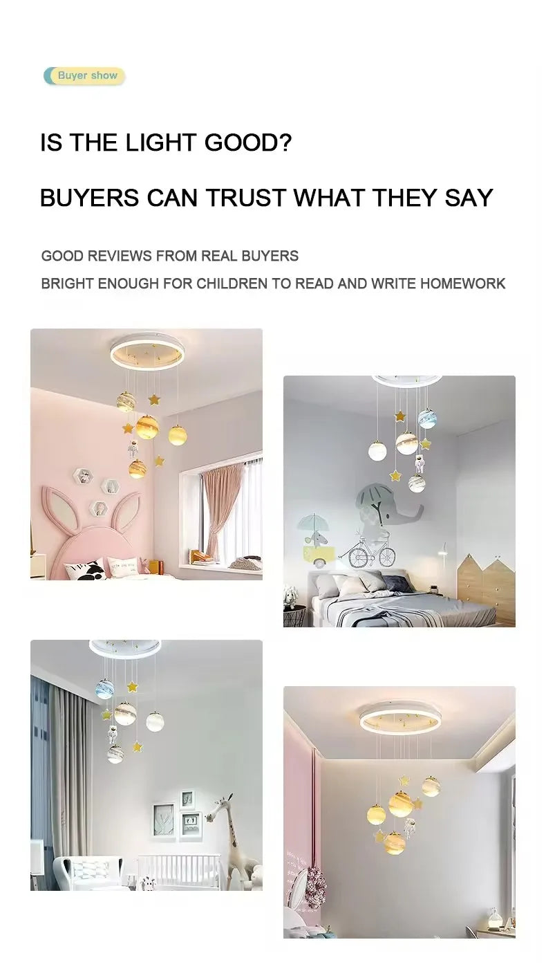 Children's Room Lamp Nordic Modern Pendant Lights Kids LED Ceiling Chandelier Living Room Bedroom Astronaut Hanging Home Decor