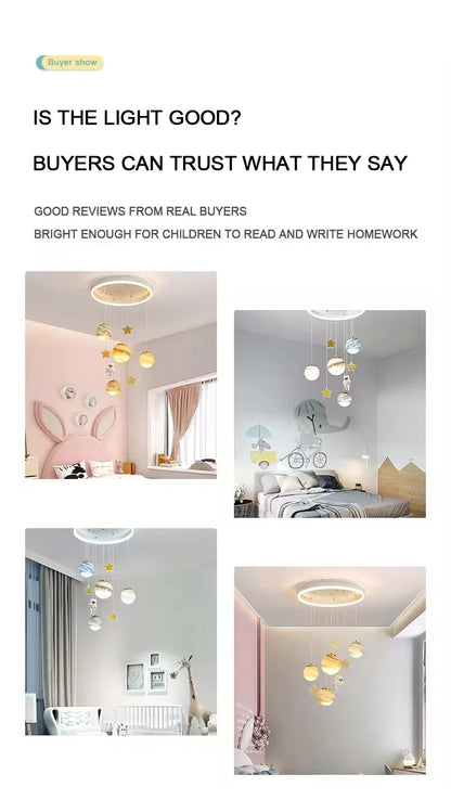 Children's Room Lamp Nordic Modern Pendant Lights Kids LED Ceiling Chandelier Living Room Bedroom Astronaut Hanging Home Decor