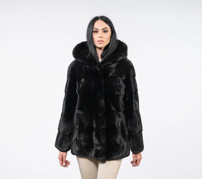 Women's New Genuine Mink Fur Jacket Paired with a Hat and Mid-Length Jacket, Providing Warmth and Fashion in Winter