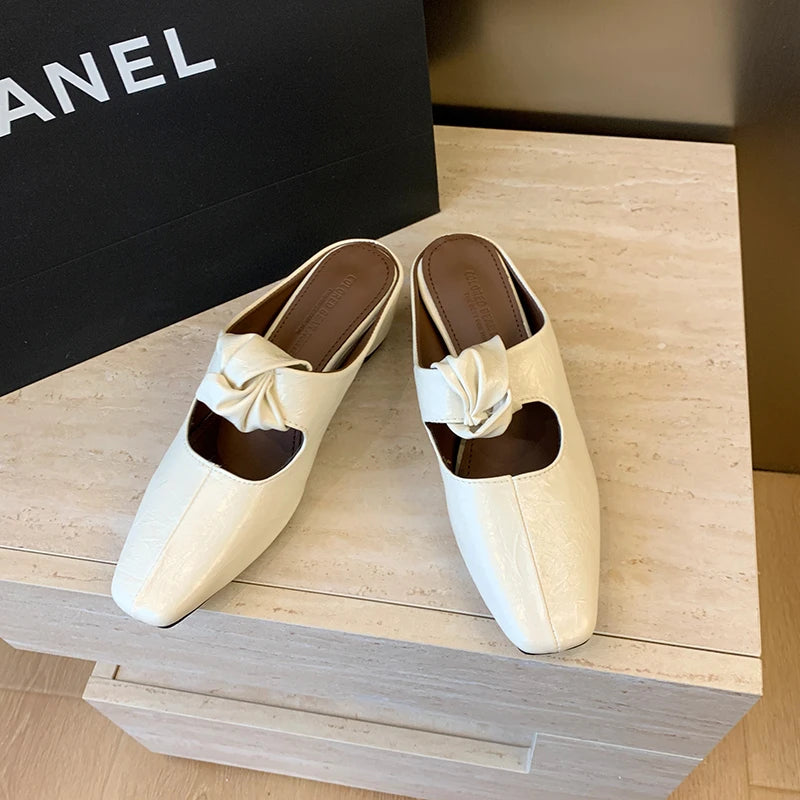 Women Heeled Sandals Slingback Mules Leather Shoes Summer Slippers 2026 Luxury Mary Jane Shoes Comfort Flip Flops Mujer Slides