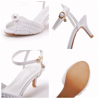 Maogu 6cm Fish Mouth High Heeled Sandals Buckle Wedding Bride Luxury Designer Shoes Heels Pearl Sandal Ladies Shoe Large Size 43