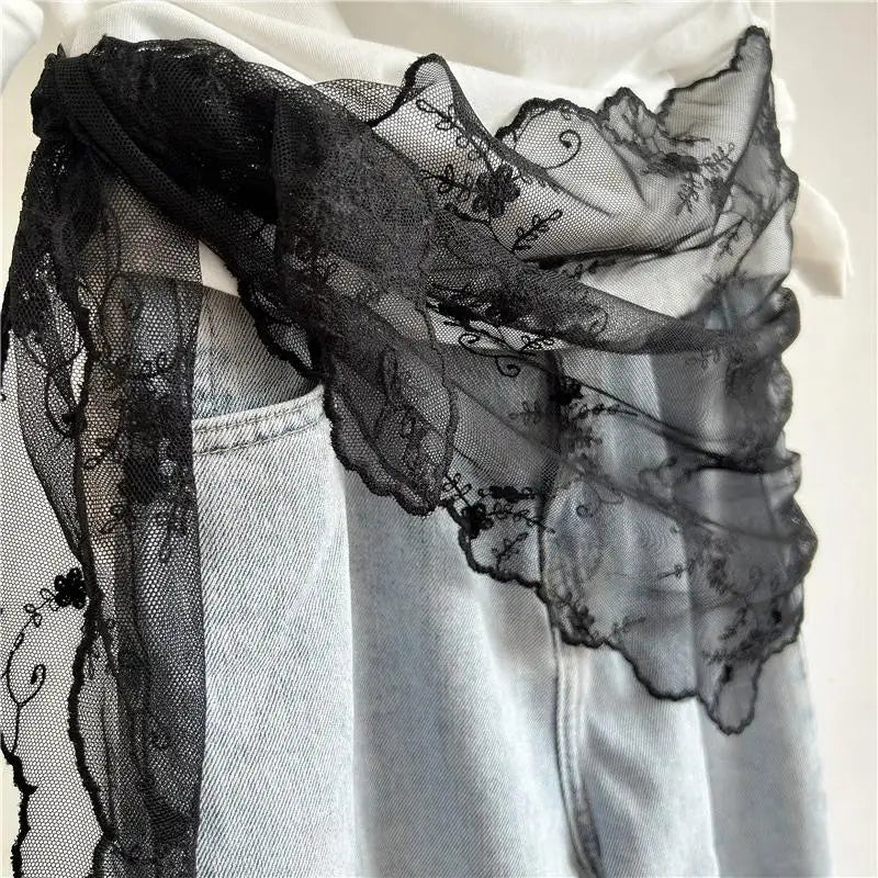 Lace Embroidered Silk Scarf Women's Long Neck Versatile Triangle Decorative Headscarf Korean Version Literary Yarn Shawl