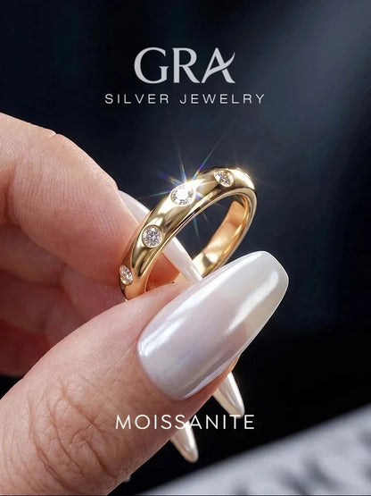 GRA Real Round Moissanite Diamond with Certificate Rings for Women Daily Party Wear 925 Sterling Silver Fine Jewelry