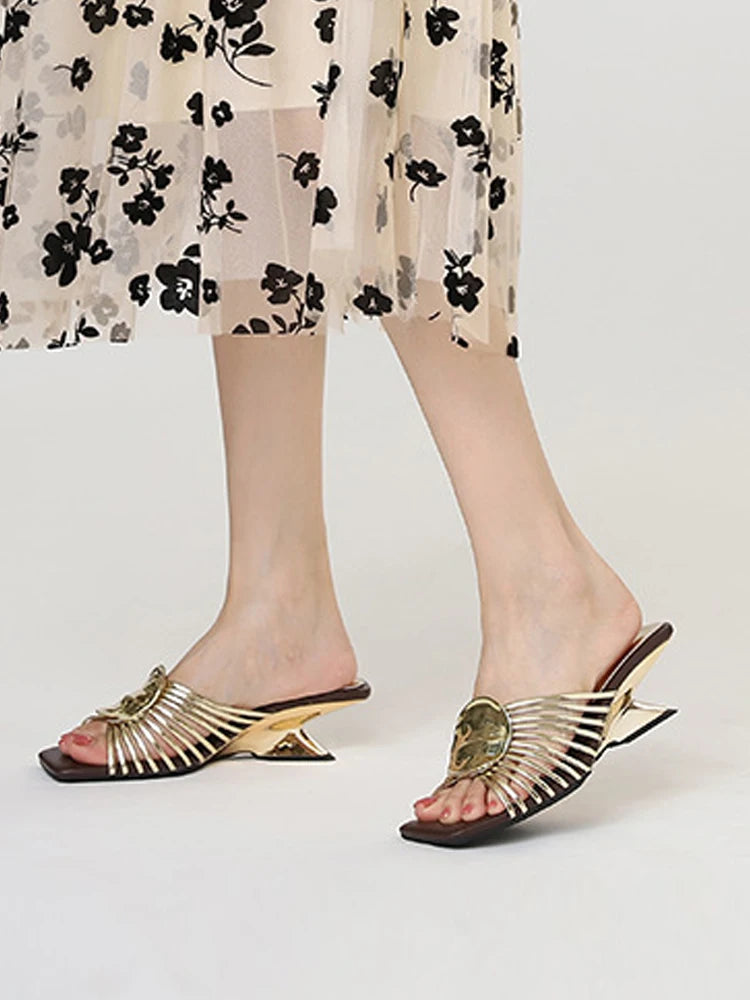 Luxury Designer Square Toe Slippers Heeled Sandals for Woman Shoes 2026 New Elegant Pumps Flip Flops Dress Summer Mujer Zapatos