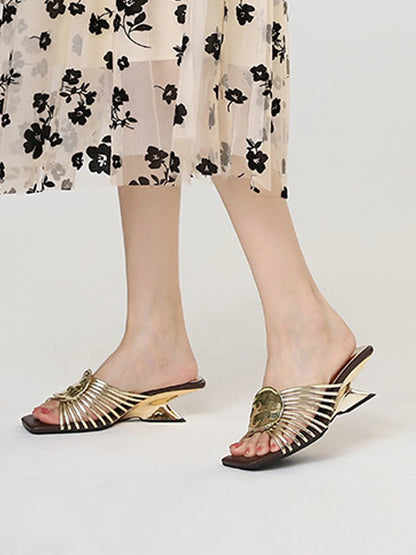 Luxury Designer Square Toe Slippers Heeled Sandals for Woman Shoes 2026 New Elegant Pumps Flip Flops Dress Summer Mujer Zapatos