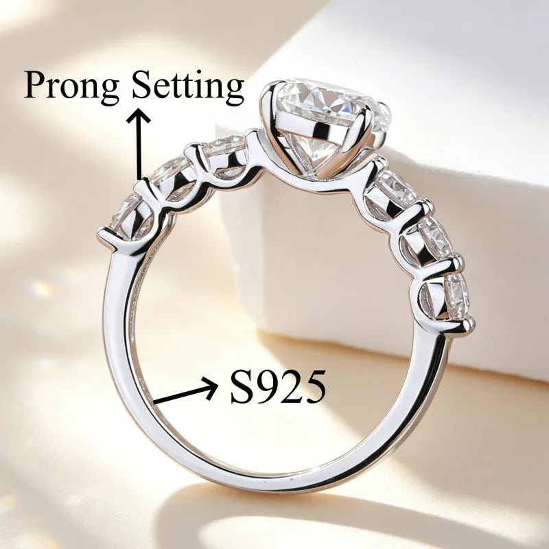 NKHOG 2CT Full Moissanite Ring Round Cut 5 Stones Side 925 Sterling Silver For Women Wedding Band Engagement Jewelry Gift Luxury