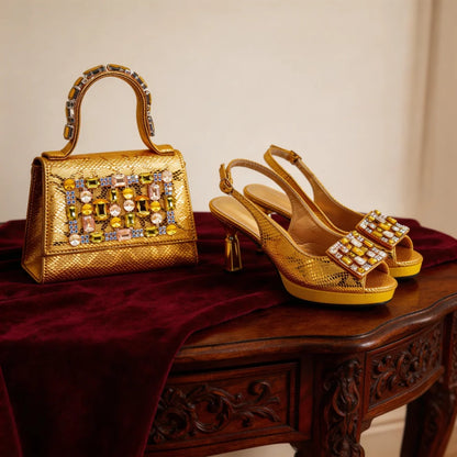 Latest Design Women Nigerian Italian Shoes and Bags Set Decorated with Rhinestone Peep Toe Shoes Sexy Wedding Party Sandals