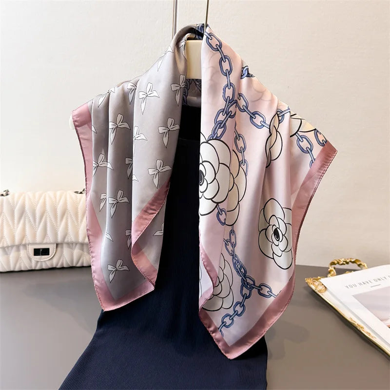70*70cm Zebra Stripes Print Head Scarf for Women Silk Square Scarves Foulard Bandana Fashion Decorate Hijab Female Neckerchief