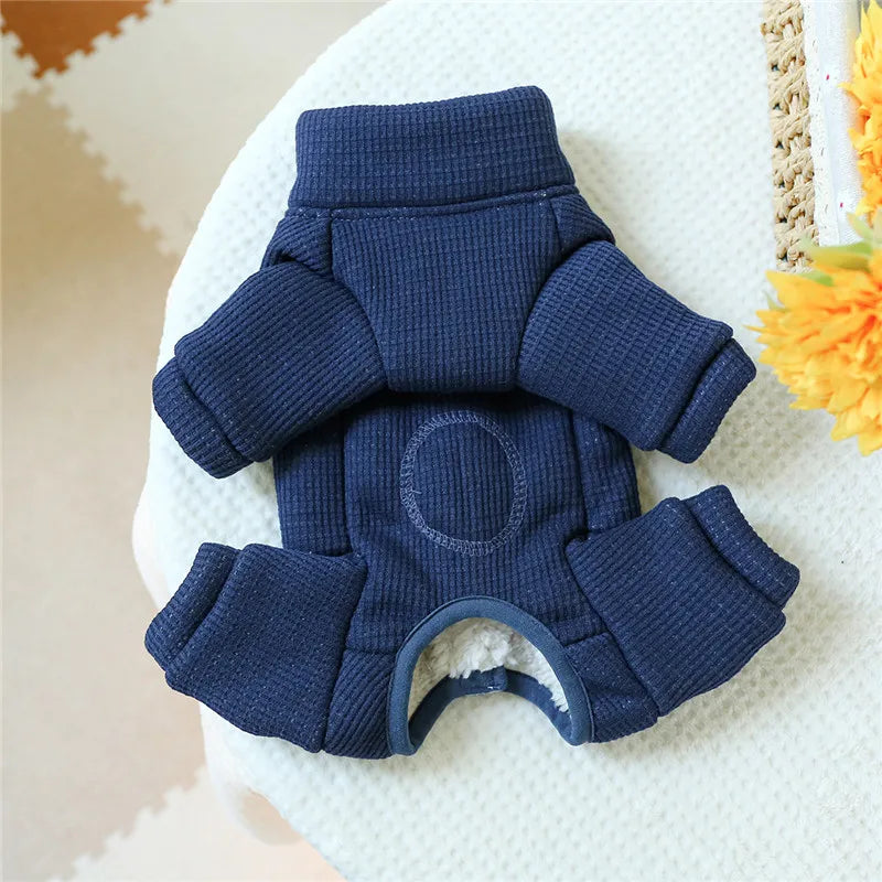 Solid Dog Clothes Winter Dog Jumpsuit Coat Thickened Wrapped Belly Clothing Puppy Overalls Tracksuit For Small Dogs Dachshund XS