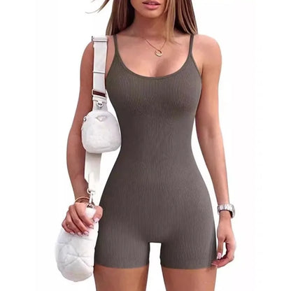 Women Summer New Sexy Suspender Tight Jumpsuits Solid Color Sleeveless Seamless Bodycon High Waisted Female Sporty Wear Clothing
