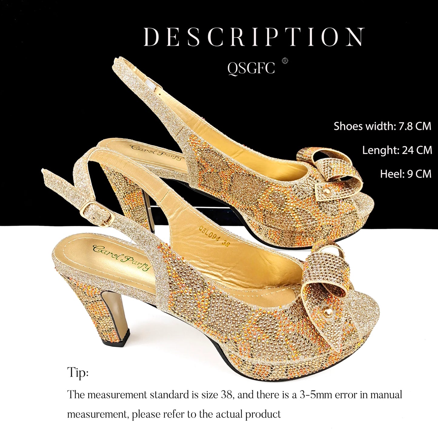 Nigeria Design Open Toe High Heels & Bag Set Gold Color Blocking Hot Rhinestones Fashion Sexy High Heels