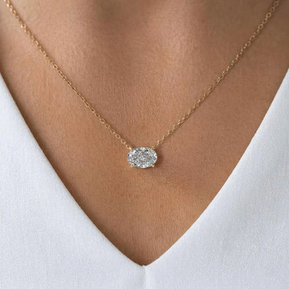 WSHUO 1/2/3carat East West Set Oval Cut Solitaire Moissanite Diamond Pendant Necklaces for Women Adjustable Stackable Neck Chain