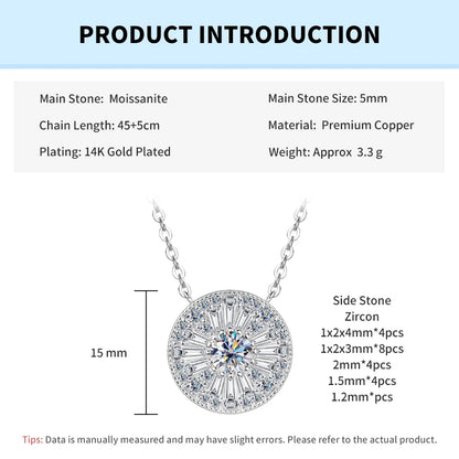 Rrjzz 5mm D-Color Mossanite Women Pendant Necklace with GRA Jewelry Gifts Lucky Disc-shaped Trapezoidal CZ Lab Diamond Necklace