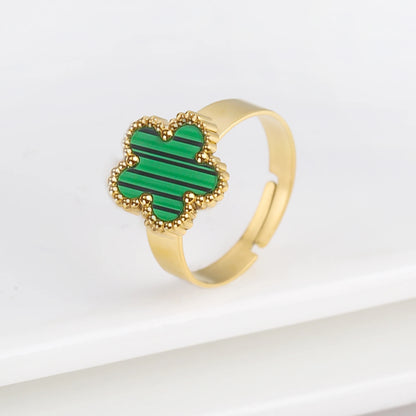 Simple Adjustable Stainless Steel Five Leaf Flower Open Ring Fashion for Woman Party Wedding Trend Jewelry Accessories Clover