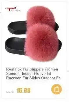 Real Raccoon Fur Slippers For Women 2026 Summer Fluffy Indoor House Fuzzy Flat Slides Outdoor Fashion Beach Sandals Flip Flops
