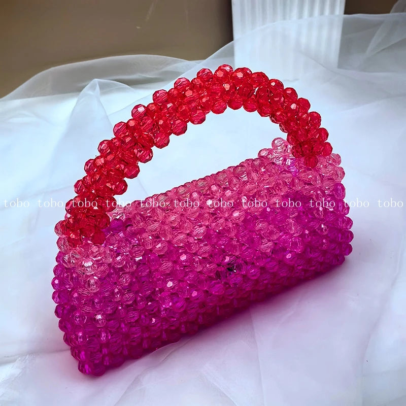 Gradient Blue Beaded Own Design Tote Bags for Women Customized Color Fashion Handbags for 2022 Chain Handle Clutch Evening Bag