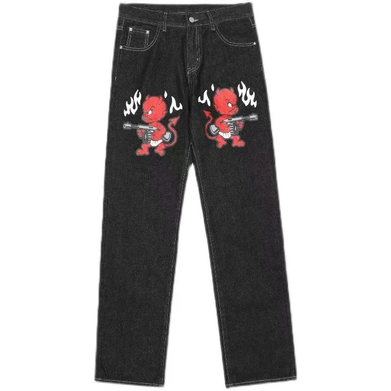 Gothic Womens Diamond Embroidery Jeans Vintage Low Rise Flared Jeans Women Retro Y2k Baggy Denim Pants High Streetwear Trousers
