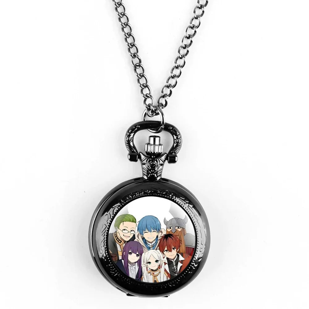 Frieren: Beyond Journey's End Glass Dome Pocket Watch with Chain Woman Pendant Watch Men Necklace Chronograph Gift for Friend