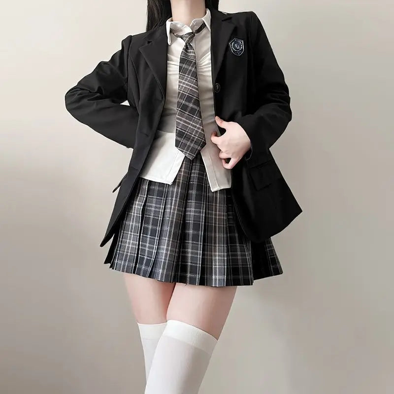 Japan  Korea AUTUMN JK Japanese School Uniform Jacket Girls Multicolor Graduation Outfit Academy Sexy Pleated Skirt Tie Set