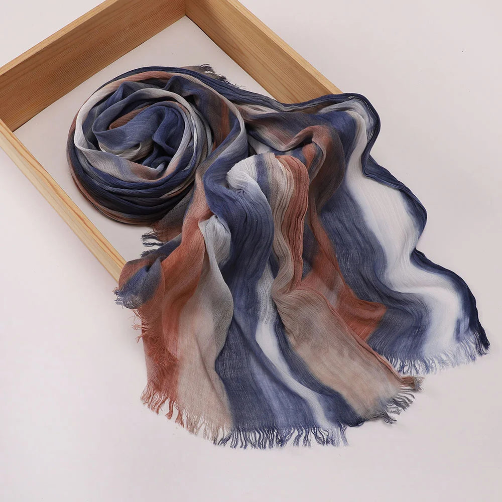 New Fashion Cotton Blend Hijabs Scarf Woman Graduated Color Striped Women Headscarf Retro Versatile Printing Long Shawl