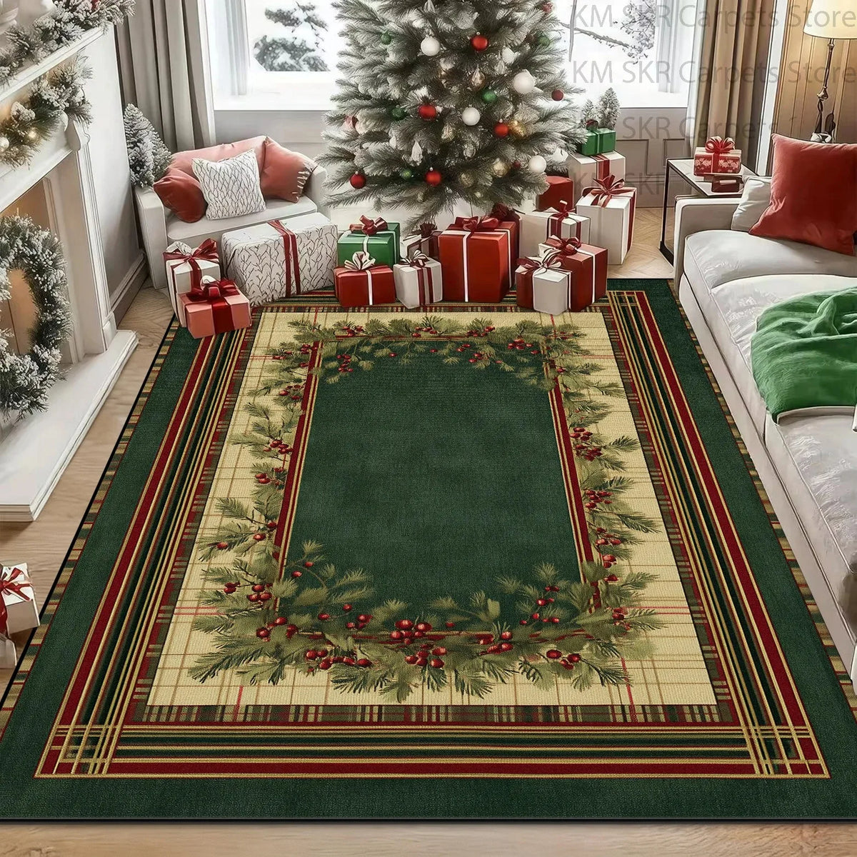Classic Green Christmas Home Decor Carpet Antiskid Washable Large Rugs for Living Room Soft Fluffy Bedroom Gift Area Big Carpets