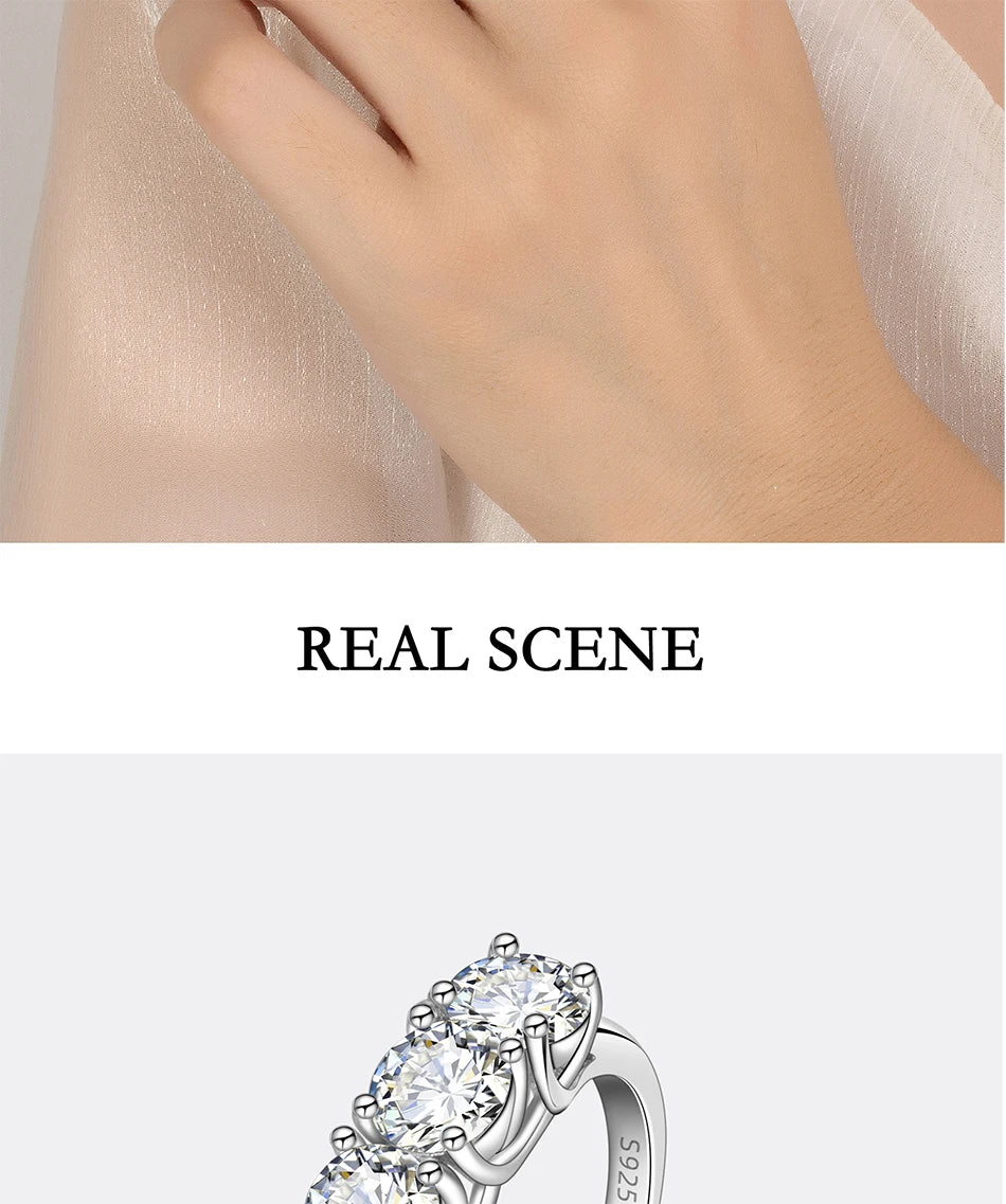 PERFANY 2.5/5CT Moissanite Ring For Women S925 Pure Silver Five Gemstone Ring Luxury Wedding High-end Jewelry