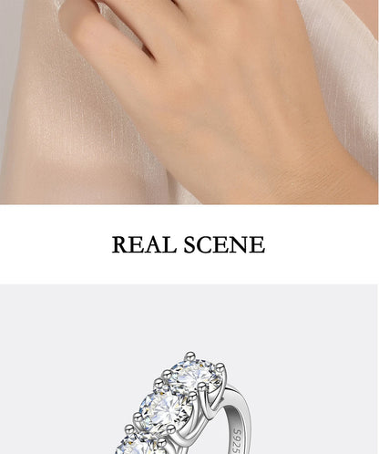 PERFANY 2.5/5CT Moissanite Ring For Women S925 Pure Silver Five Gemstone Ring Luxury Wedding High-end Jewelry