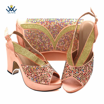 Buckle Strap Sandals Nigerian Women Shoes and Bag Set in Green Color with Wedges Heels For Ladies Party