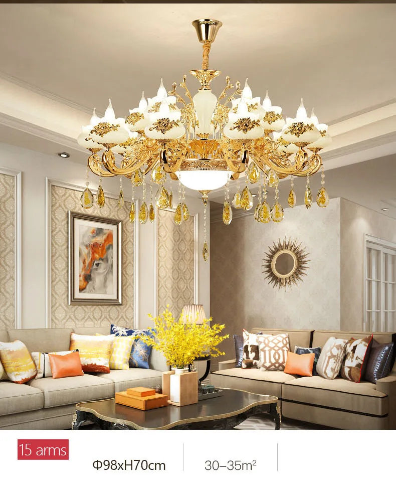 Nordic Luxury Gold Crystal LED Ceiling Chandelier LOFT Villa Lustre LED Pendant Lamp Living Room Hotel Hall Decor Hanging Lamps
