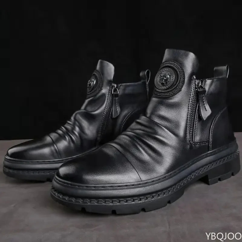 New Spring Luxury Minimalist Men Ankle Boots Fashionable Versatile High Top Shoes Zipper Retro Comfortable Men's Boots