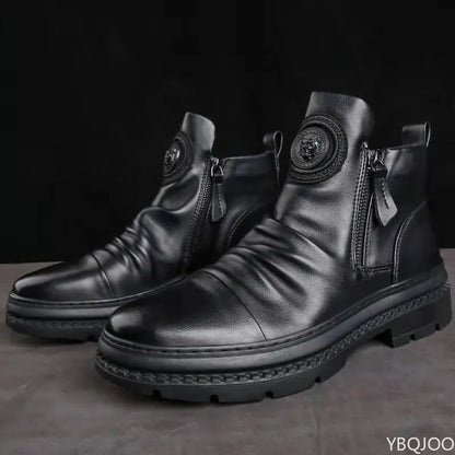 New Spring Luxury Minimalist Men Ankle Boots Fashionable Versatile High Top Shoes Zipper Retro Comfortable Men's Boots