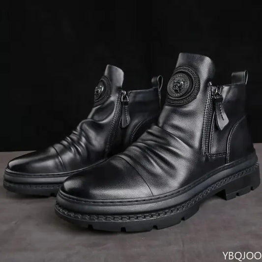 New Spring Luxury Minimalist Men Ankle Boots Fashionable Versatile High Top Shoes Zipper Retro Comfortable Men's Boots