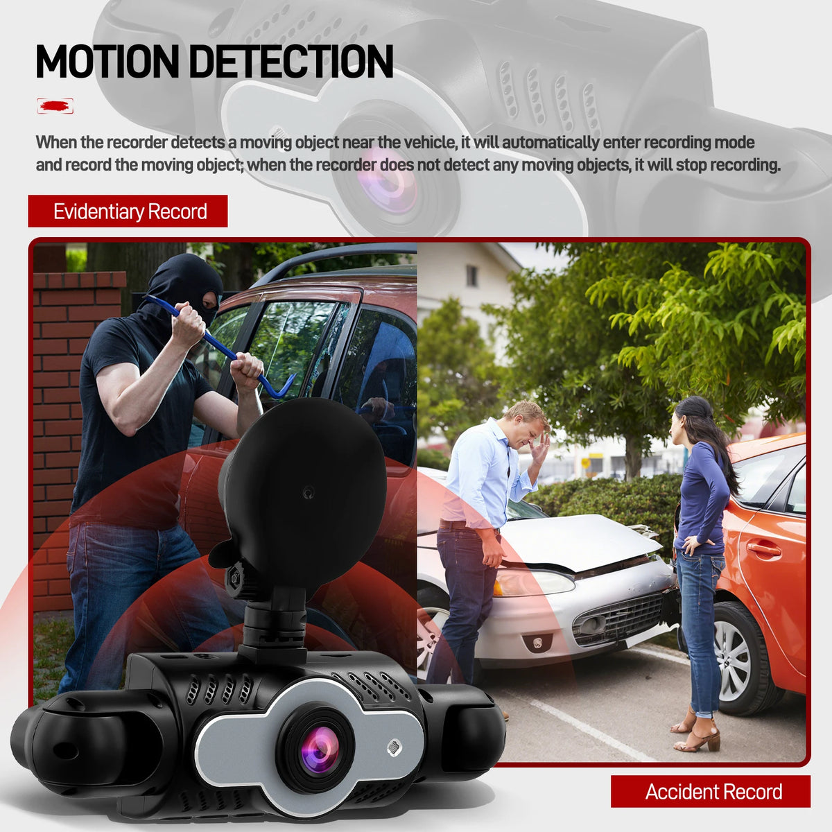 Podofo 1080P Car Dash Cam with Four High-Definition Cameras, Including 480P Left Interior, Right Interior, and Rear Cameras Night Vision Loop Recording Car Driving, Reversing Recorder