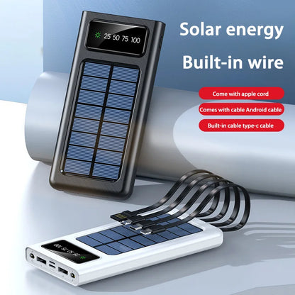 Lenovo Solar Power Bank 200000mAh Large Capacity Mobile Power Fast Charging Battery With Dual USB 4-Cables For iPhone Samsung