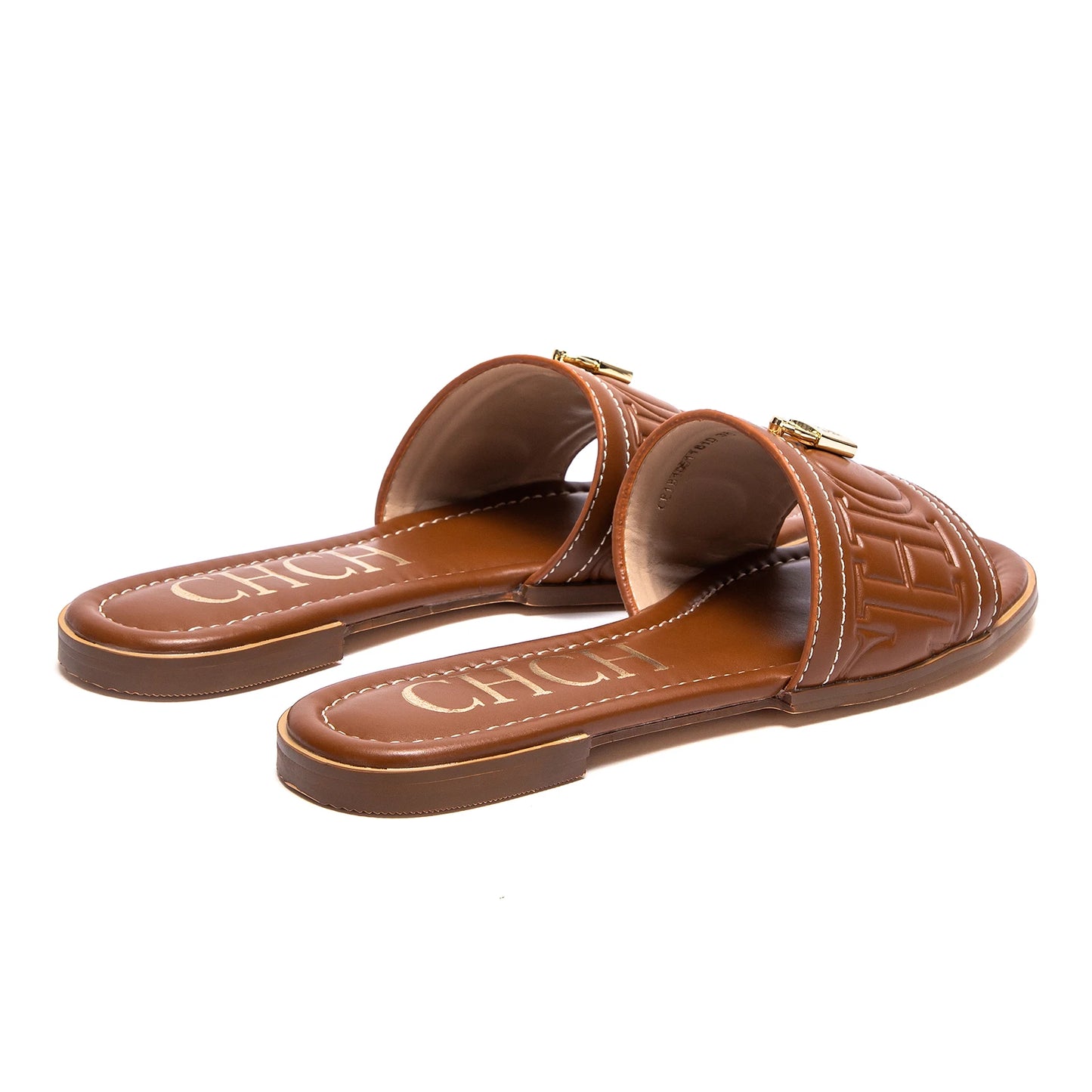 CHCH Women's Flat Shoes Summer New Solid Color Embossed Sandals Simple Fashion Slippers