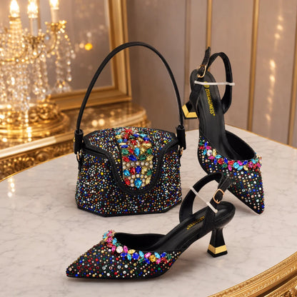 Latest Design Women Nigerian Italian Shoes and Bags Set Decorated with Rhinestone Shoes for Women and Bag 2026 Designer Luxury