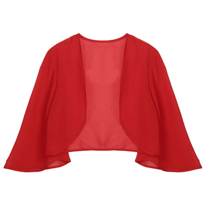 Womens 3/4 Sleeve Chiffon Cardigan Bolero Jacket Summer Elegant Wedding Party Bridal Dress Cover Ups Wraps Shawls Shrug