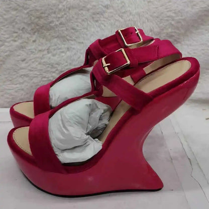 Yellow Heels Strappy Heeled Sandals Hoof Heel Buckle Strap Shoes Summer Women Luxury Designer Sandalias De Mujer Solid Blue Red