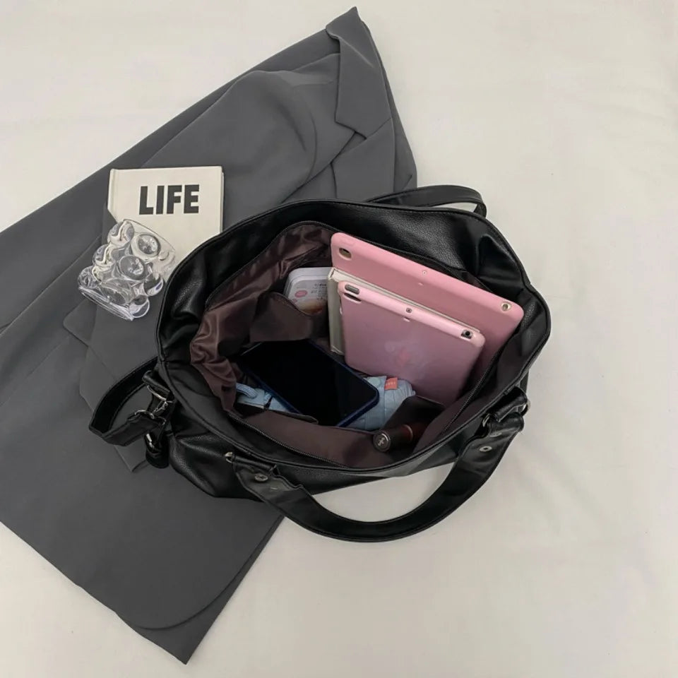 Women's Large Capacity Shoulder Casual Tote Bag Laptop Roomy Handbag Soft Leather Crossbody Business Black Big Bag A4 Sac A Main