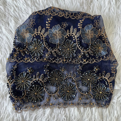 High Quality Lace handcrafted Beaded Turban Hat Female Head Wraps Caps Muslim Women Headscarf Bonnet Ready to Wear Inner Hijabs