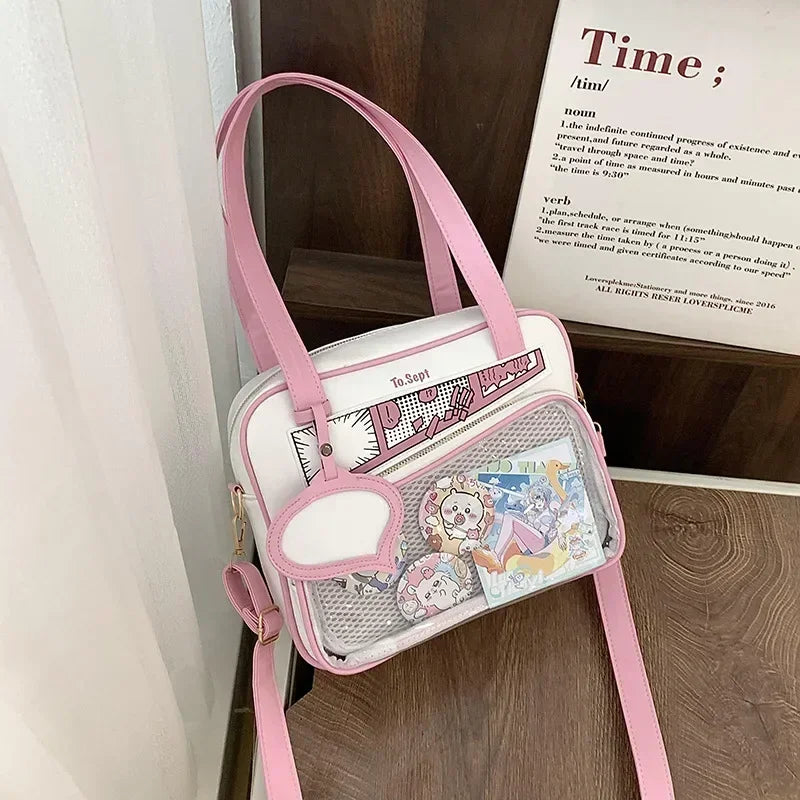 Y2K Japanese Harajuku Ita Bag for Women Cute Shoulder Bag Girls Transparent Itabag Crossbody Bag JK Shoulder Bags Handbags